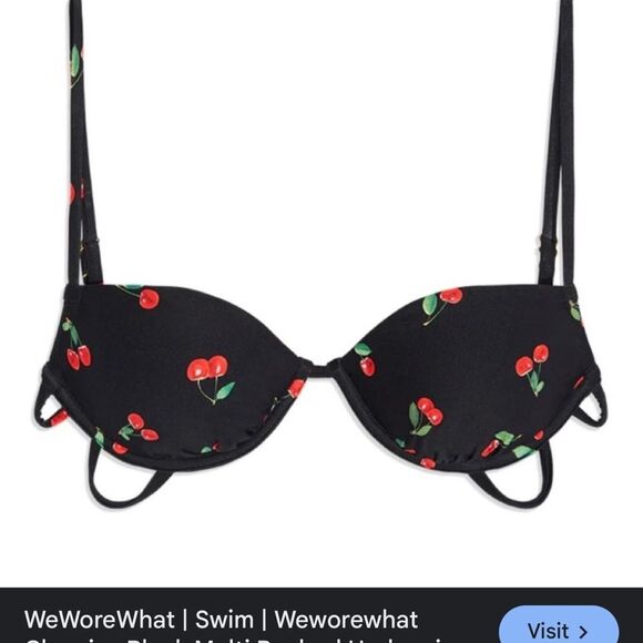 WEWOREWHAT Cherries Black Multi Ruched Underwire Top, Size s - Picture 1 of 3